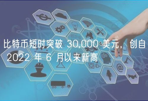 比特币短时突破 30,000 美元，创自 2022 年 6 月以来新高